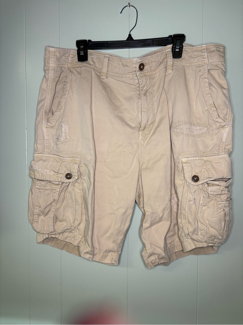 American Eagle Outfitters Men's Beige Cargo Shorts - Button Flap Pockets